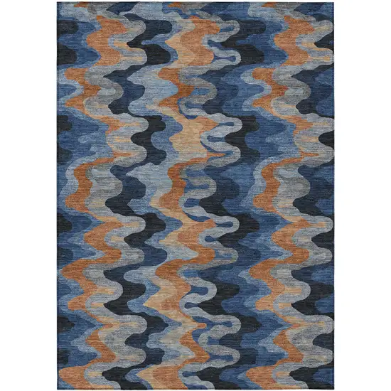 Navy Blue And Black Abstract Washable Indoor Outdoor Area Rug Photo 1