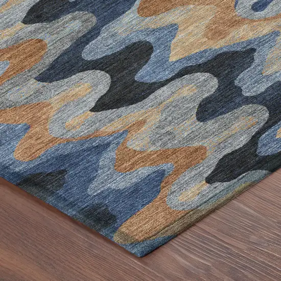 Navy Blue And Black Abstract Washable Indoor Outdoor Area Rug Photo 8