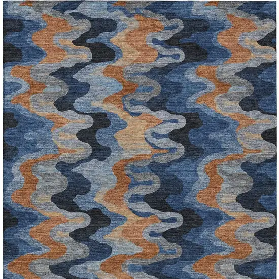 Navy Blue And Black Abstract Washable Indoor Outdoor Area Rug Photo 3