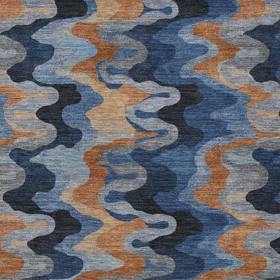Navy Blue And Black Abstract Washable Indoor Outdoor Area Rug Photo 2