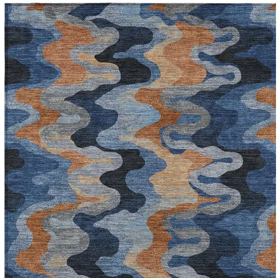 Navy Blue And Black Abstract Washable Indoor Outdoor Area Rug Photo 2