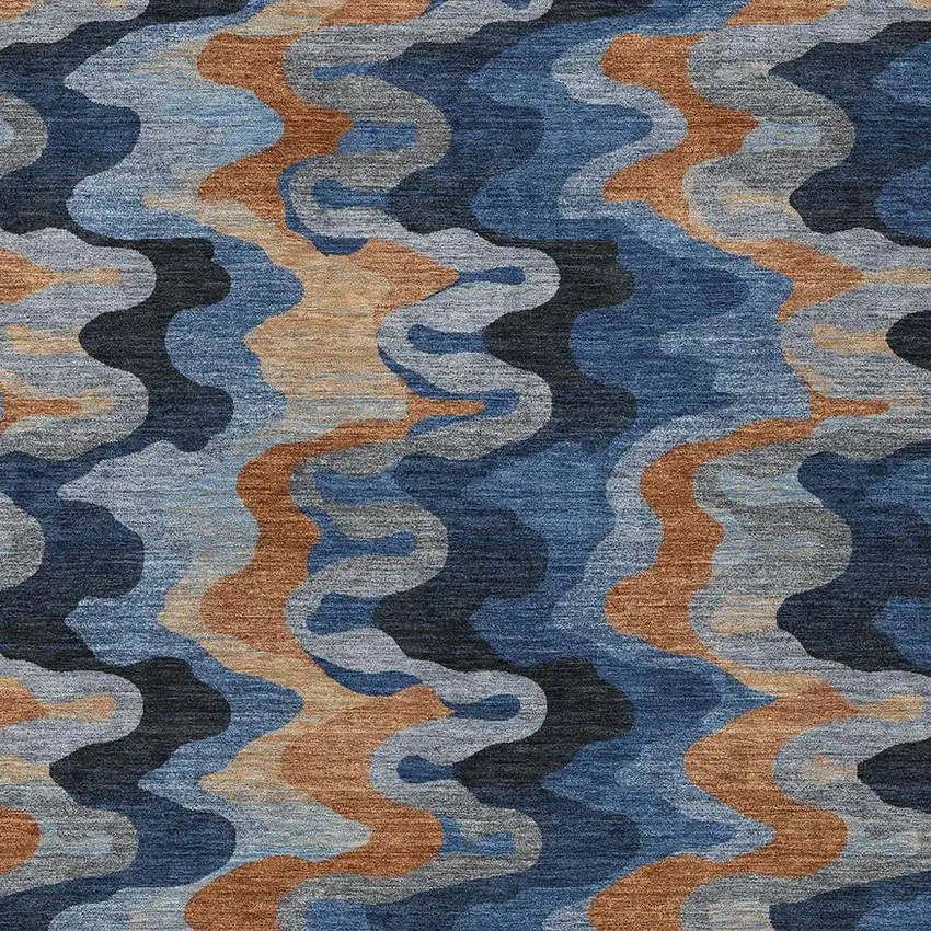 Navy Blue And Black Abstract Washable Indoor Outdoor Area Rug Photo 2