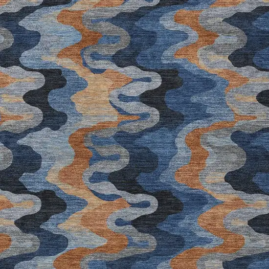 Navy Blue And Black Abstract Washable Indoor Outdoor Area Rug Photo 2