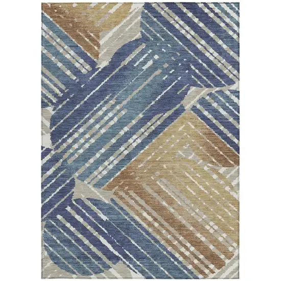 Navy Blue And Black Geometric Washable Indoor Outdoor Area Rug Photo 4