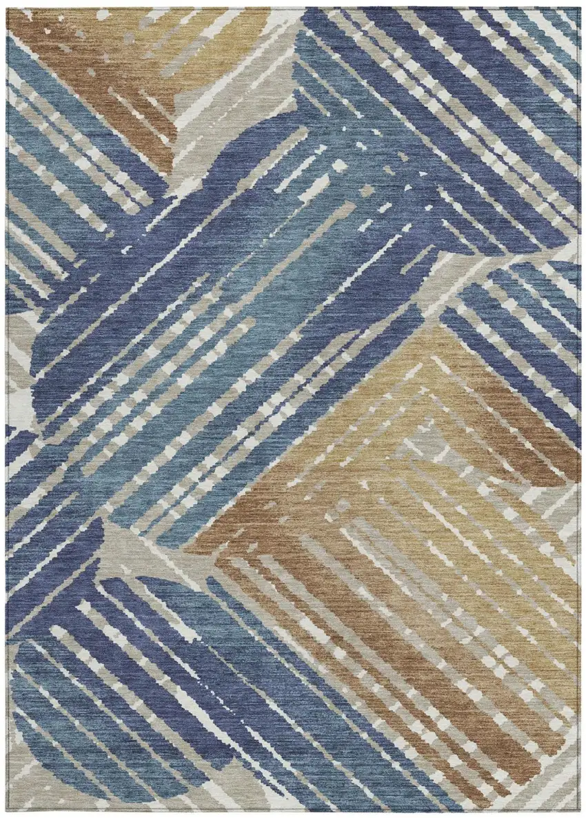 Navy Blue And Black Geometric Washable Indoor Outdoor Area Rug Photo 4