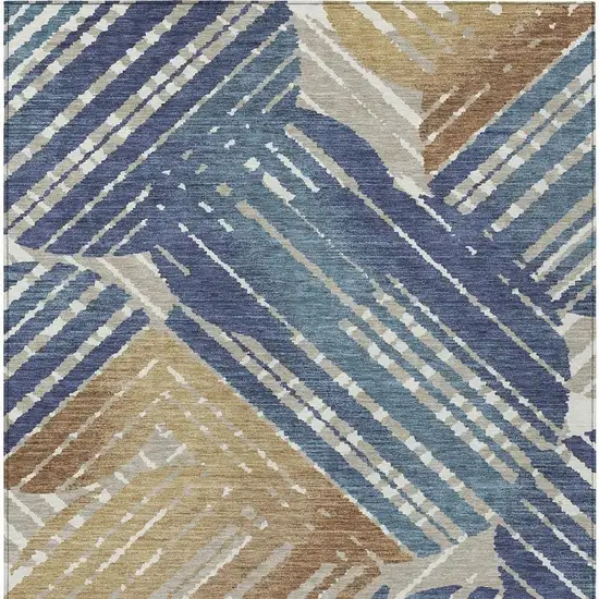 Navy Blue And Black Geometric Washable Indoor Outdoor Area Rug Photo 6