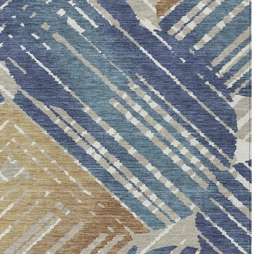 Navy Blue And Black Geometric Washable Indoor Outdoor Area Rug Photo 5