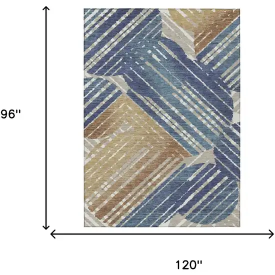 Navy Blue And Black Geometric Washable Indoor Outdoor Area Rug Photo 9