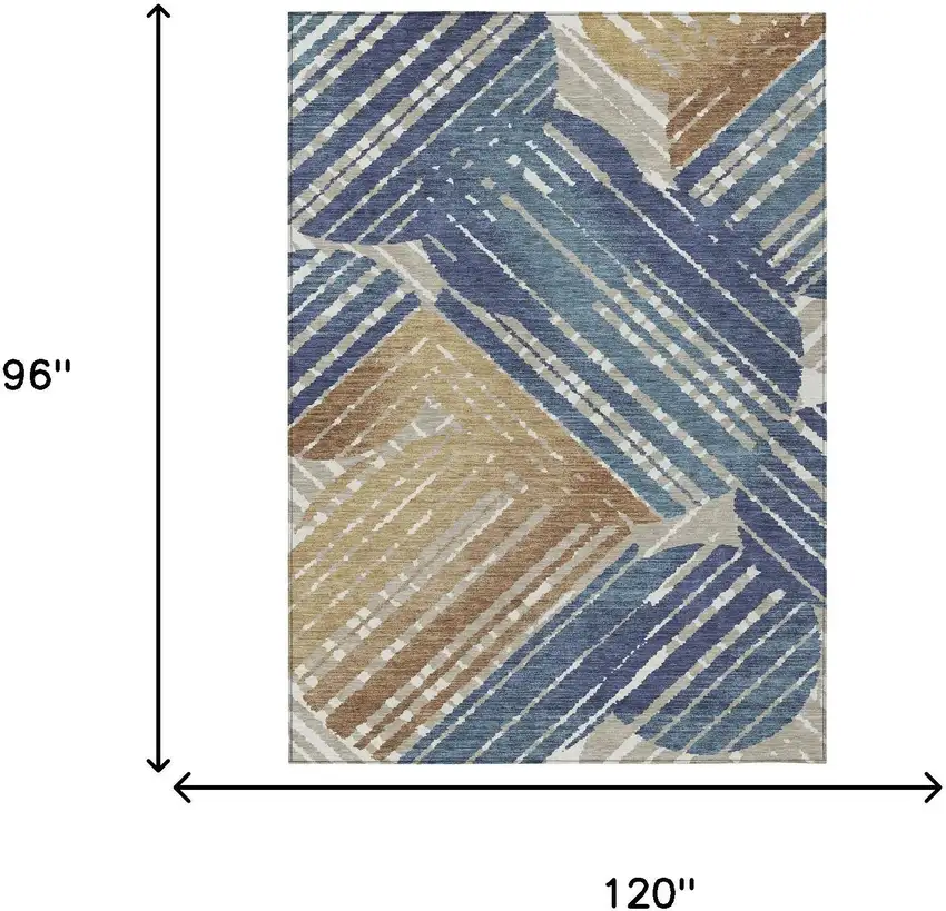 Navy Blue And Black Geometric Washable Indoor Outdoor Area Rug Photo 9