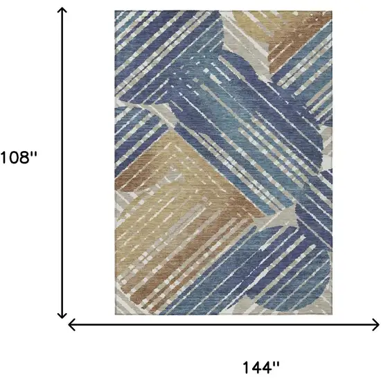 Navy Blue And Black Geometric Washable Indoor Outdoor Area Rug Photo 9