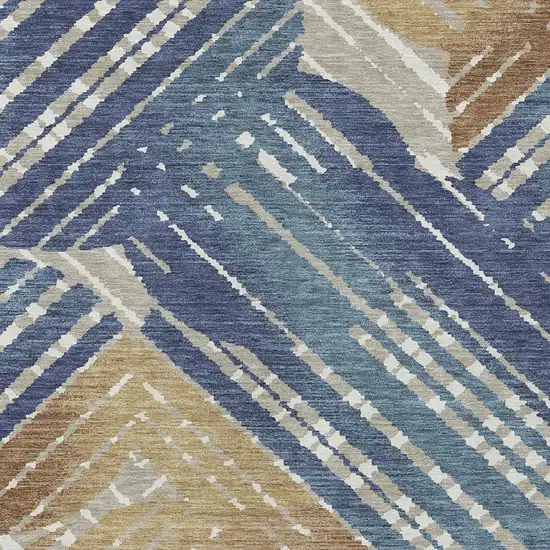 Navy Blue And Black Geometric Washable Indoor Outdoor Area Rug Photo 3