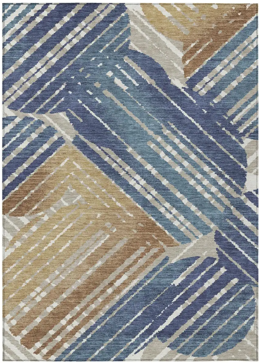 Navy Blue And Black Geometric Washable Indoor Outdoor Area Rug Photo 2