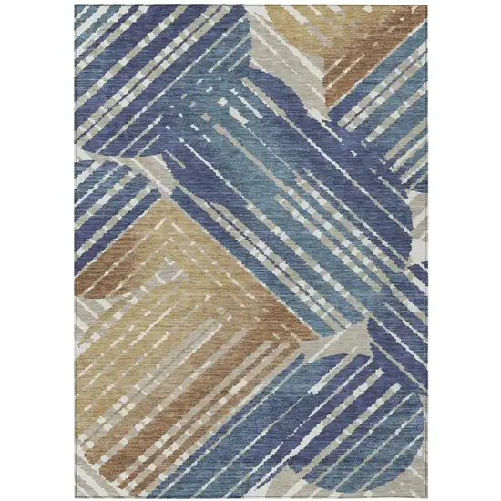 Navy Blue And Black Geometric Washable Indoor Outdoor Area Rug Photo 2