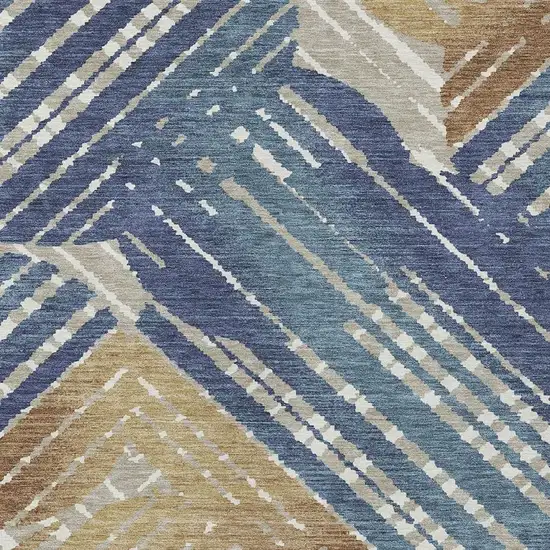 Navy Blue And Black Geometric Washable Indoor Outdoor Area Rug Photo 5