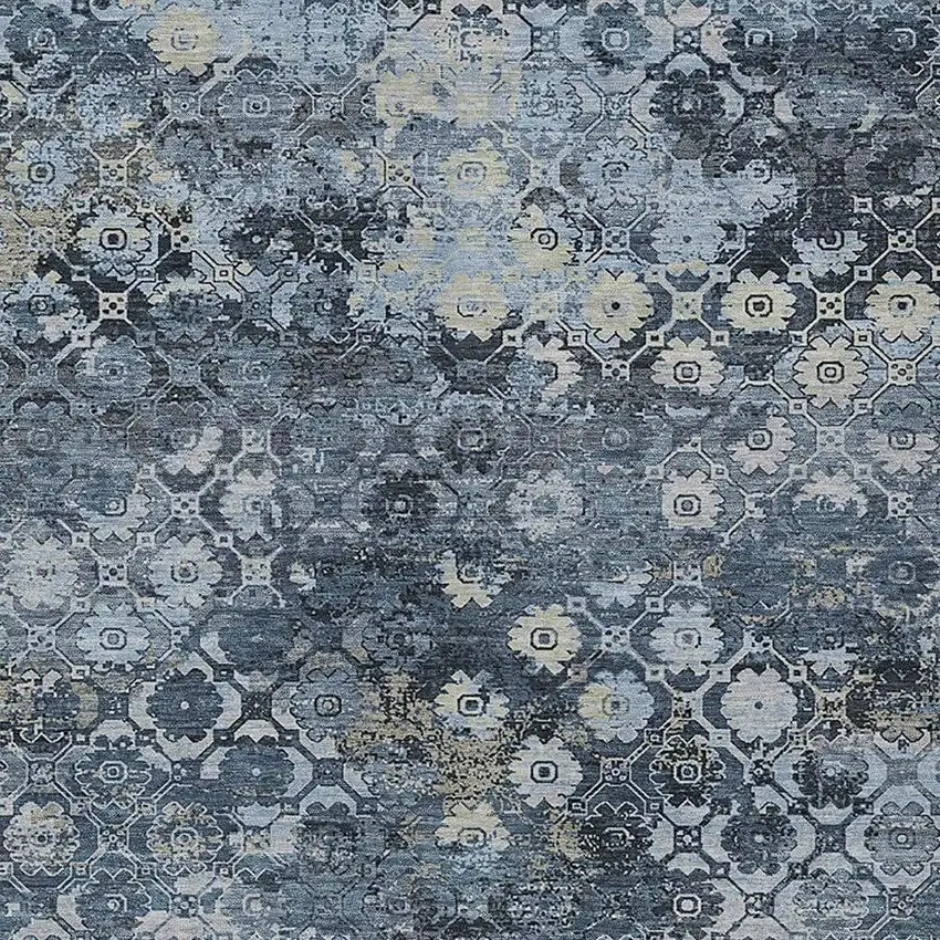 Navy Blue And Blue Abstract Washable Indoor Outdoor Area Rug Photo 2