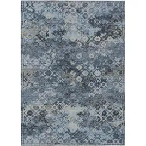 Photo of Navy Blue And Blue Abstract Washable Indoor Outdoor Area Rug