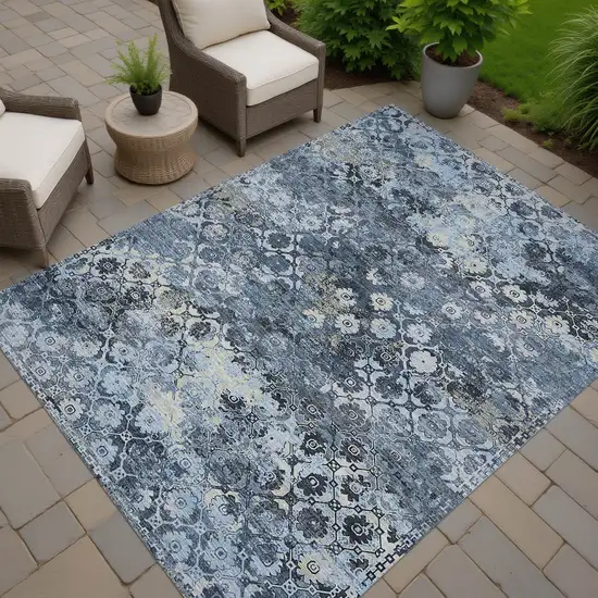 Navy Blue And Blue Abstract Washable Indoor Outdoor Area Rug Photo 7