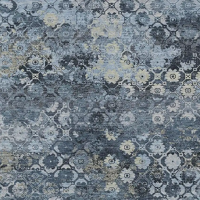 Navy Blue And Blue Abstract Washable Indoor Outdoor Area Rug Photo 2