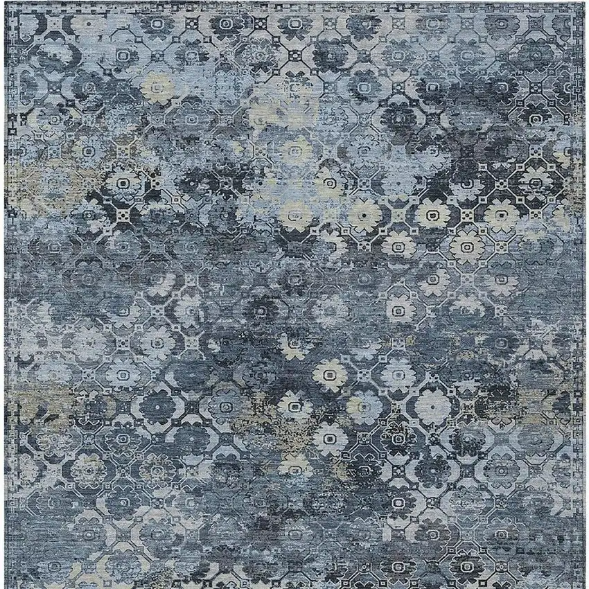 Navy Blue And Blue Abstract Washable Indoor Outdoor Area Rug Photo 3