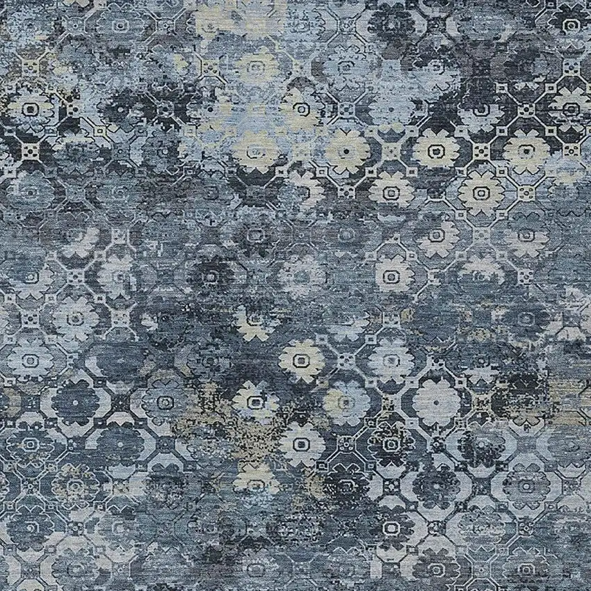 Navy Blue And Blue Abstract Washable Indoor Outdoor Area Rug Photo 2