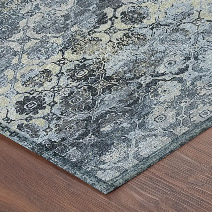 Navy Blue And Blue Abstract Washable Indoor Outdoor Area Rug Photo 8