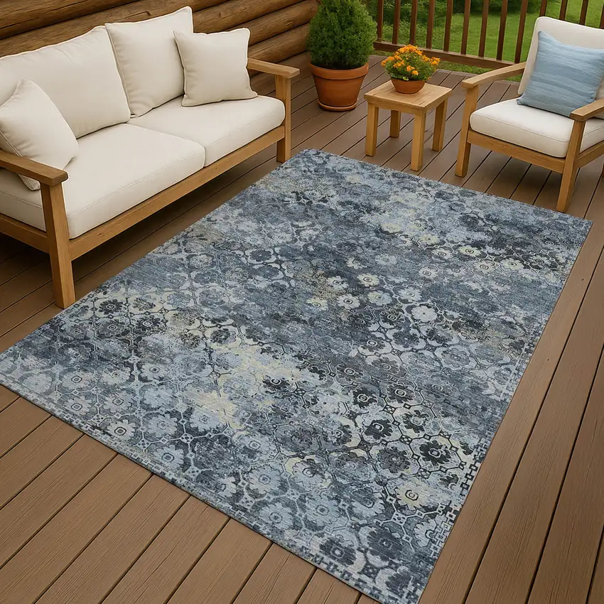 Navy Blue And Blue Abstract Washable Indoor Outdoor Area Rug Photo 4