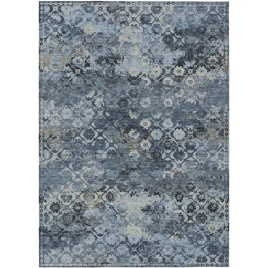 Navy Blue And Blue Abstract Washable Indoor Outdoor Area Rug Photo 1