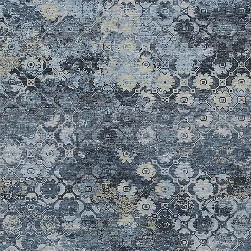 Navy Blue And Blue Abstract Washable Indoor Outdoor Area Rug Photo 2