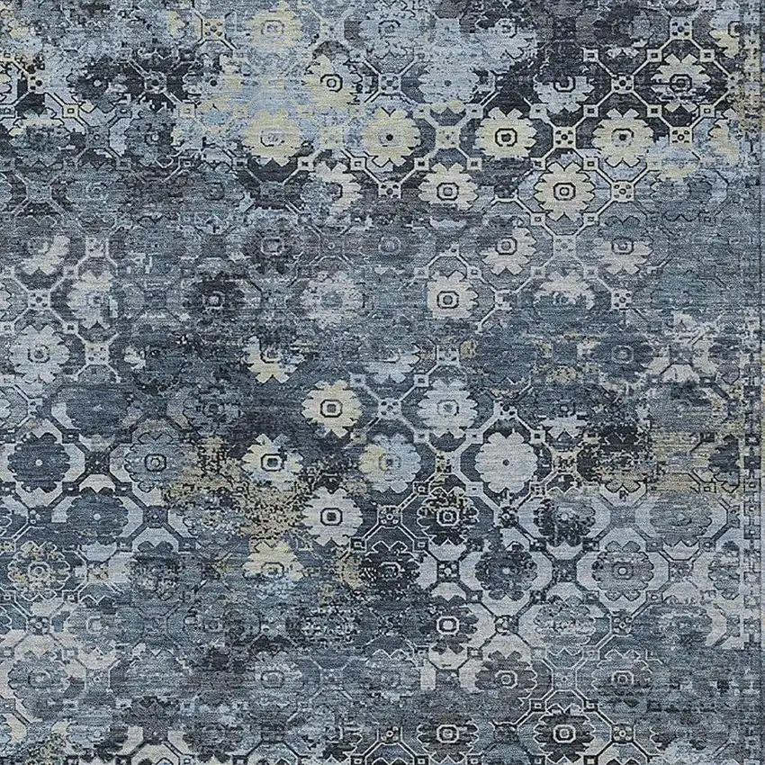 Navy Blue And Blue Abstract Washable Indoor Outdoor Area Rug Photo 2