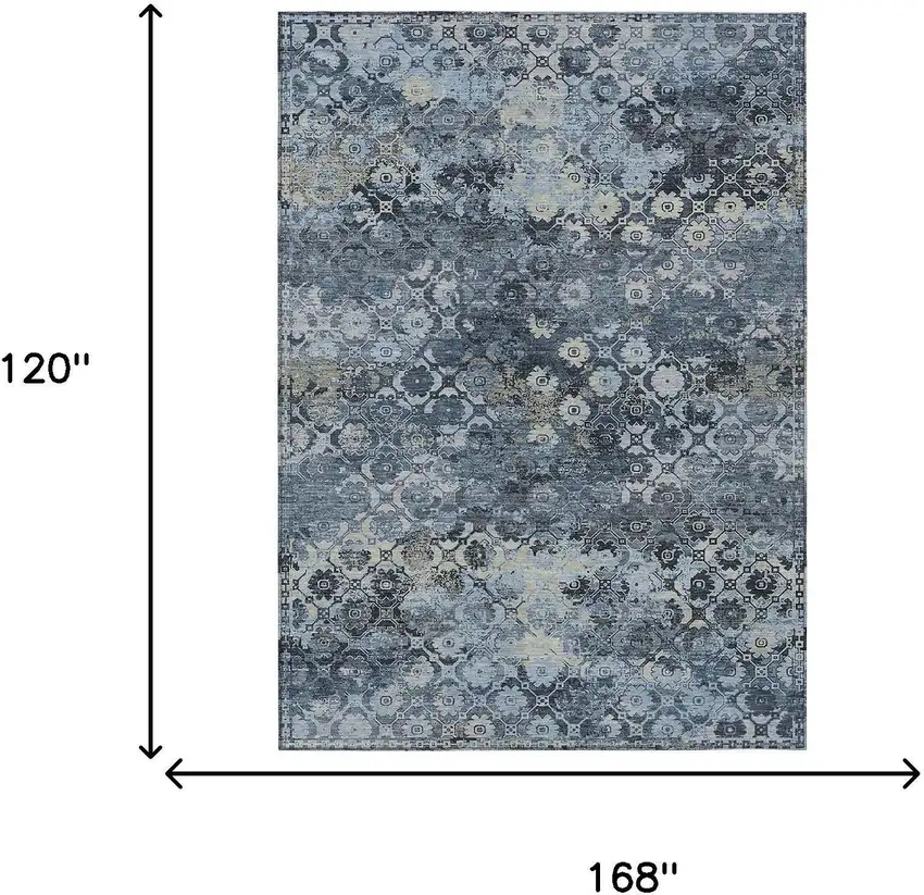 Navy Blue And Blue Abstract Washable Indoor Outdoor Area Rug Photo 6