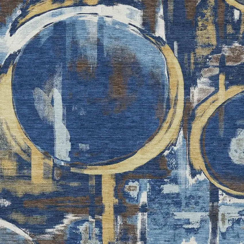 Navy Blue And Blue Abstract Washable Indoor Outdoor Area Rug Photo 2