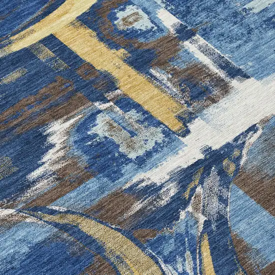 Navy Blue And Blue Abstract Washable Indoor Outdoor Area Rug Photo 5