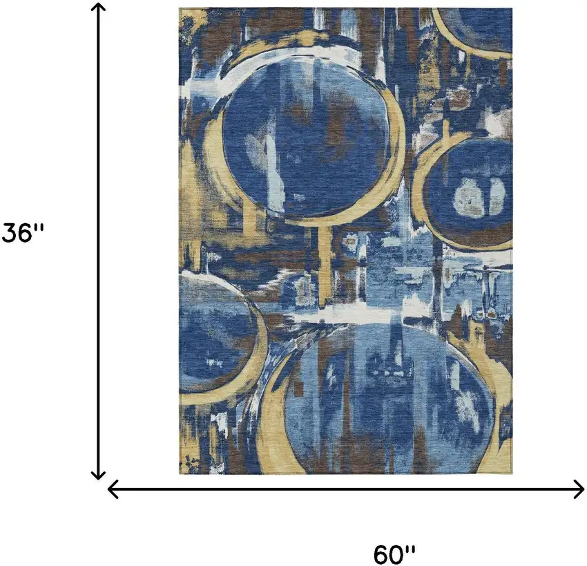 Navy Blue And Blue Abstract Washable Indoor Outdoor Area Rug Photo 6
