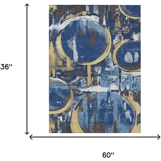 Navy Blue And Blue Abstract Washable Indoor Outdoor Area Rug Photo 6