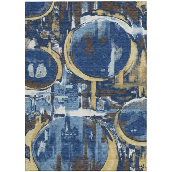 Navy Blue And Blue Abstract Washable Indoor Outdoor Area Rug Photo 3