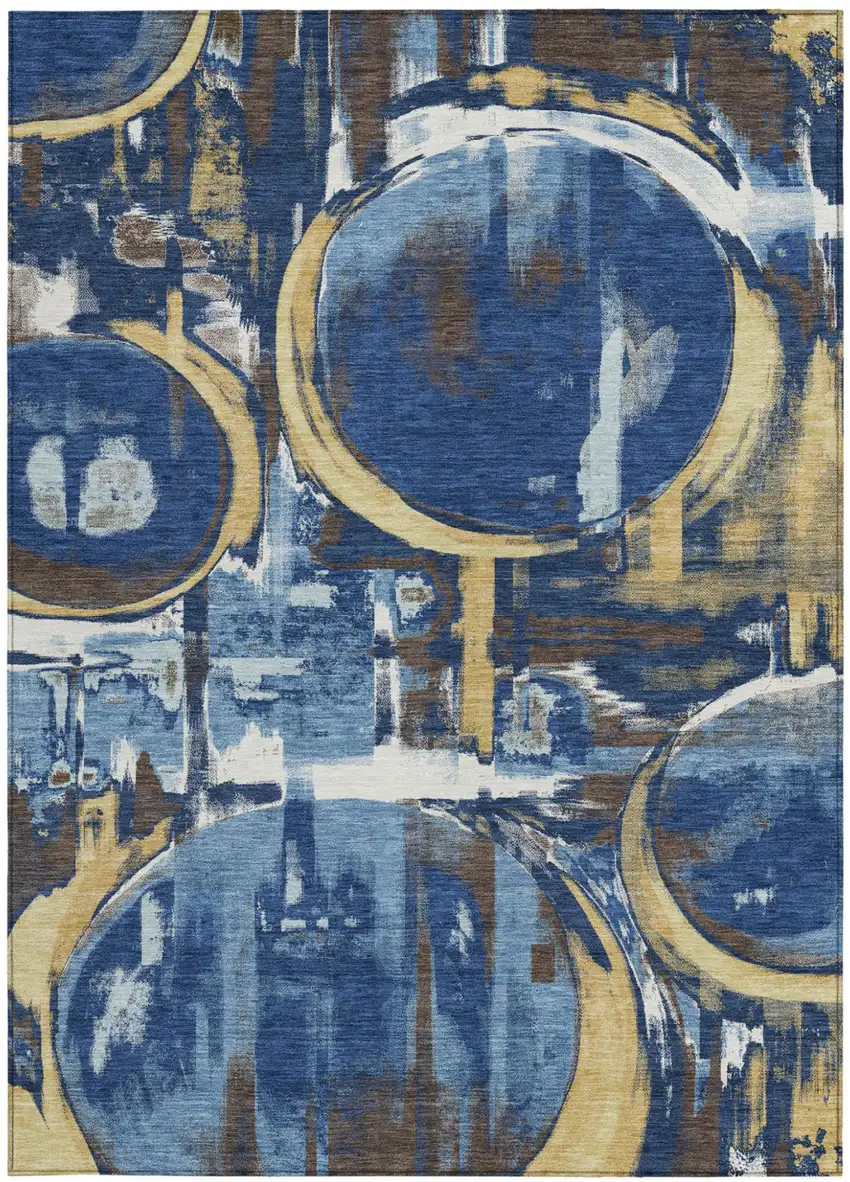 Navy Blue And Blue Abstract Washable Indoor Outdoor Area Rug Photo 3