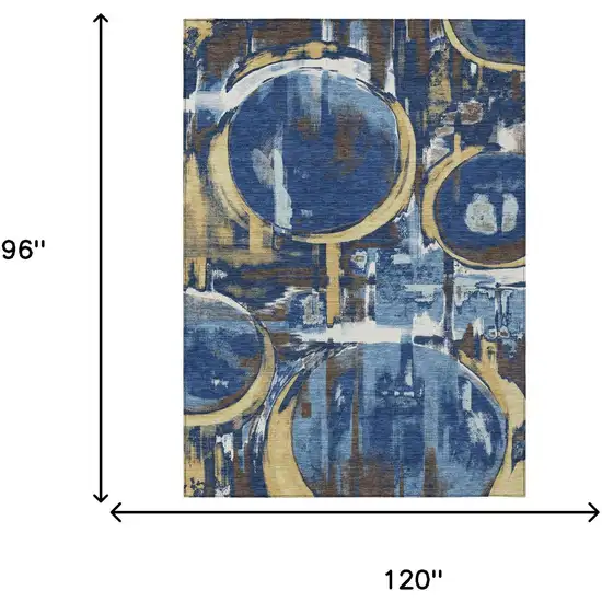Navy Blue And Blue Abstract Washable Indoor Outdoor Area Rug Photo 6