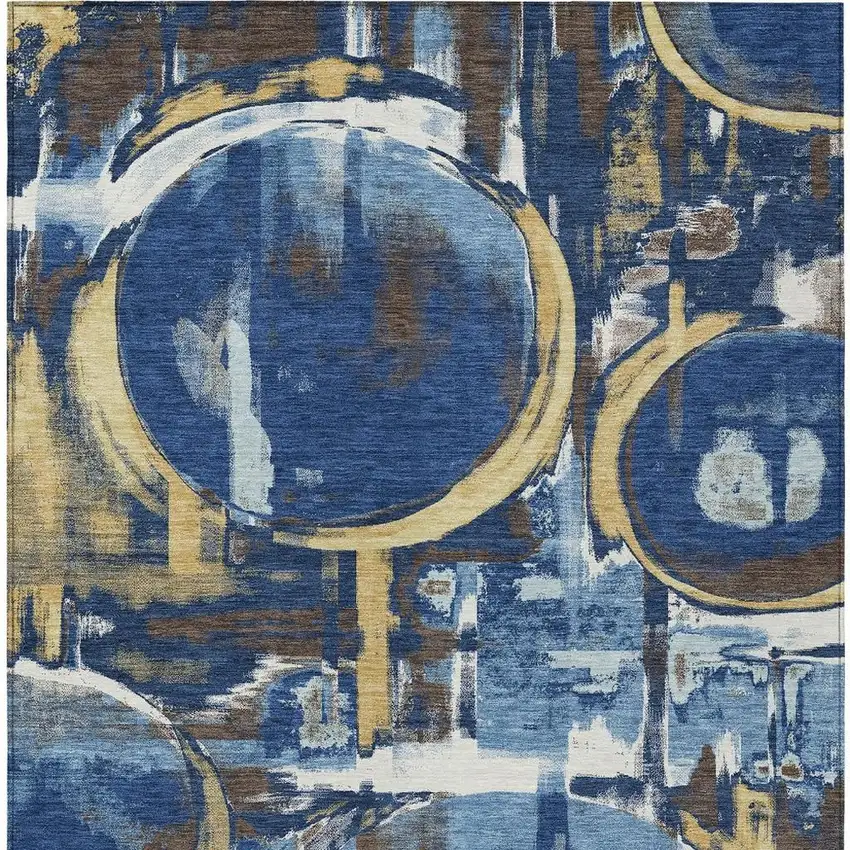 Navy Blue And Blue Abstract Washable Indoor Outdoor Area Rug Photo 3