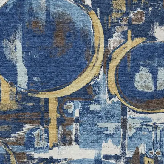 Navy Blue And Blue Abstract Washable Indoor Outdoor Area Rug Photo 2