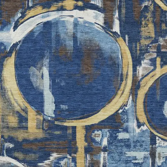 Navy Blue And Blue Abstract Washable Indoor Outdoor Area Rug Photo 2