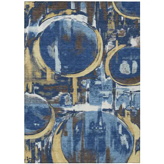 Navy Blue And Blue Abstract Washable Indoor Outdoor Area Rug Photo 1