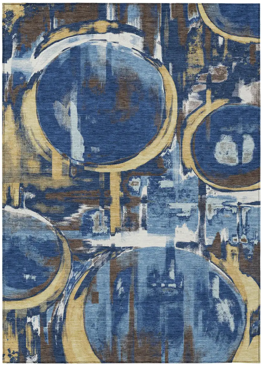 Navy Blue And Blue Abstract Washable Indoor Outdoor Area Rug Photo 1
