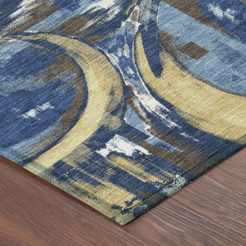 Navy Blue And Blue Abstract Washable Indoor Outdoor Area Rug Photo 4