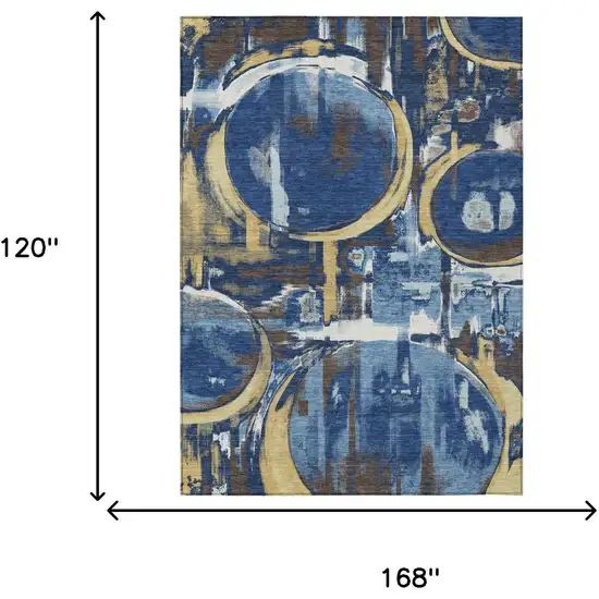 Navy Blue And Blue Abstract Washable Indoor Outdoor Area Rug Photo 6