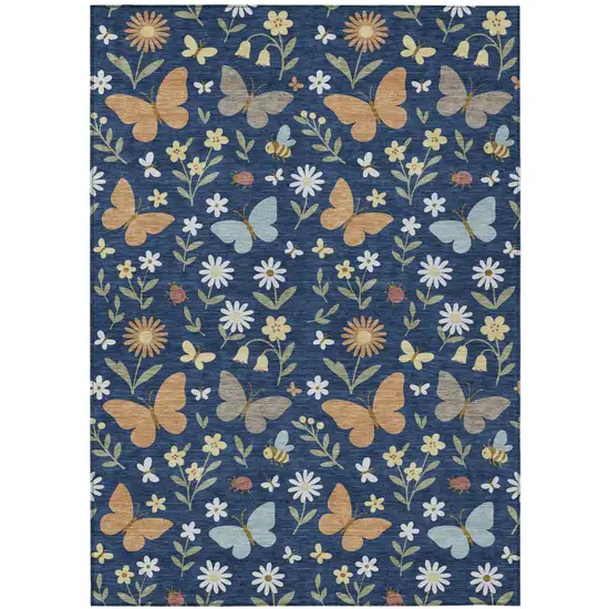 Navy Blue And Blue Abstract Washable Indoor Outdoor Area Rug Photo 1