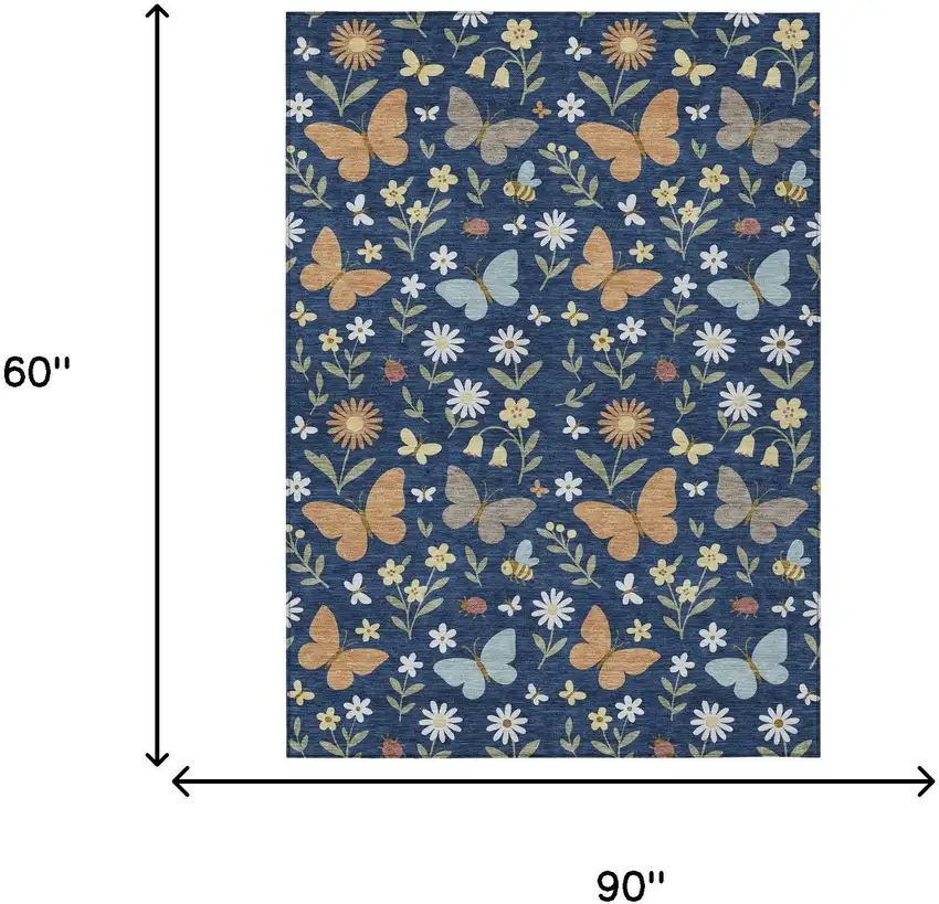 Navy Blue And Blue Abstract Washable Indoor Outdoor Area Rug Photo 6