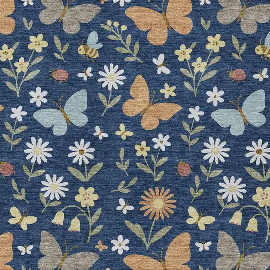 Navy Blue And Blue Abstract Washable Indoor Outdoor Area Rug Photo 2