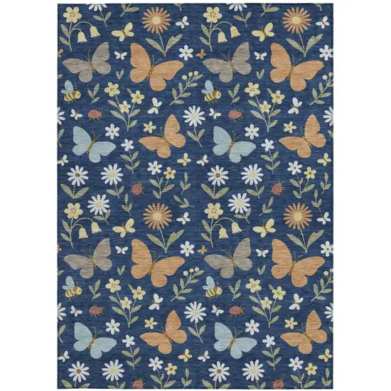 Navy Blue And Blue Abstract Washable Indoor Outdoor Area Rug Photo 3