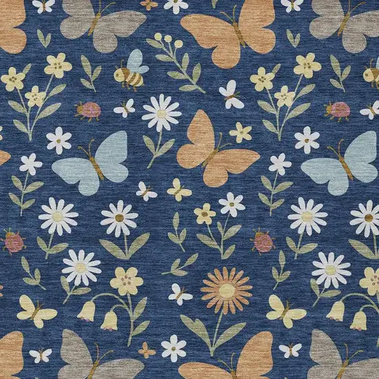 Navy Blue And Blue Abstract Washable Indoor Outdoor Area Rug Photo 2