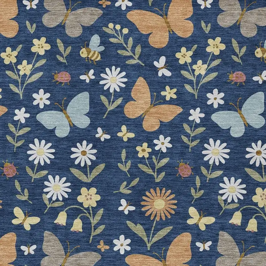 Navy Blue And Blue Abstract Washable Indoor Outdoor Area Rug Photo 2